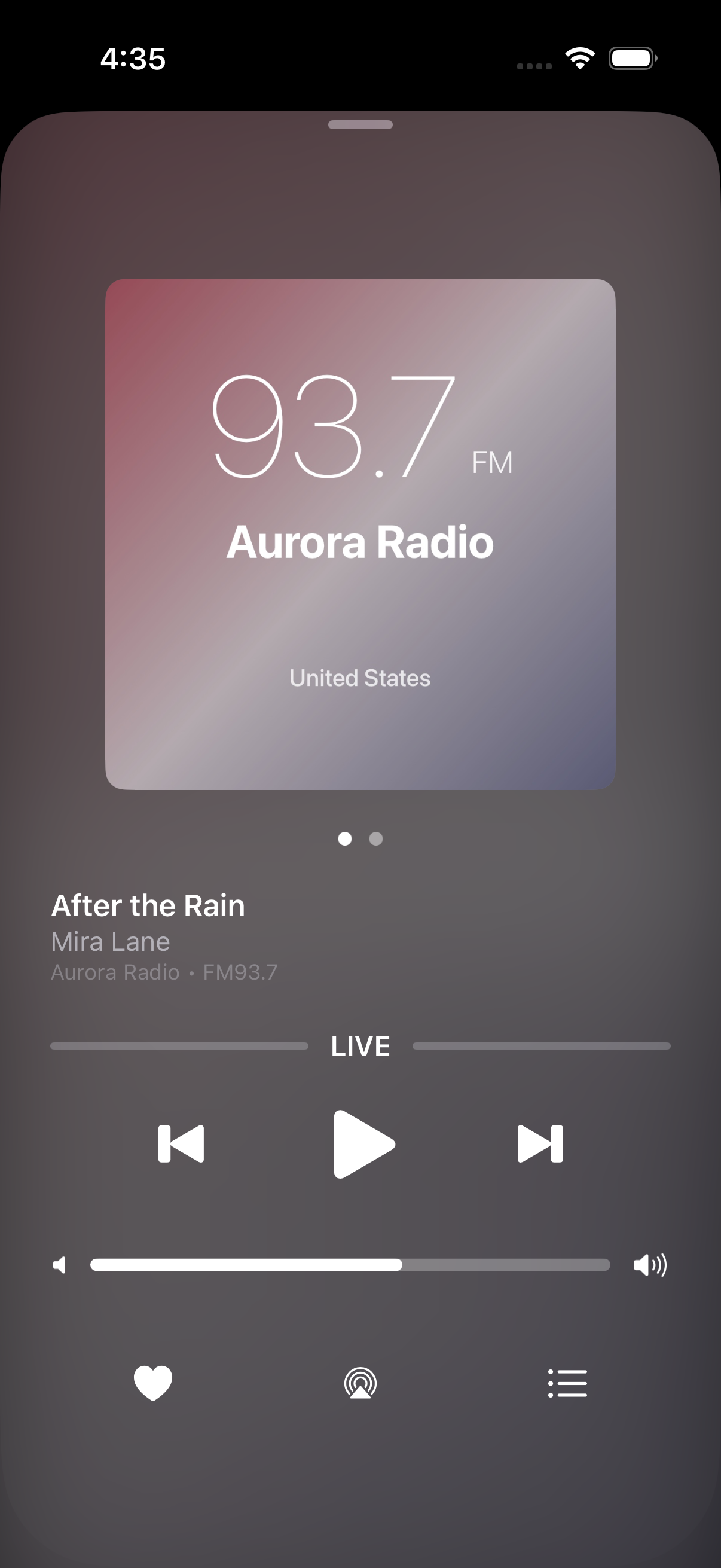 Radiquo Now Playing screen