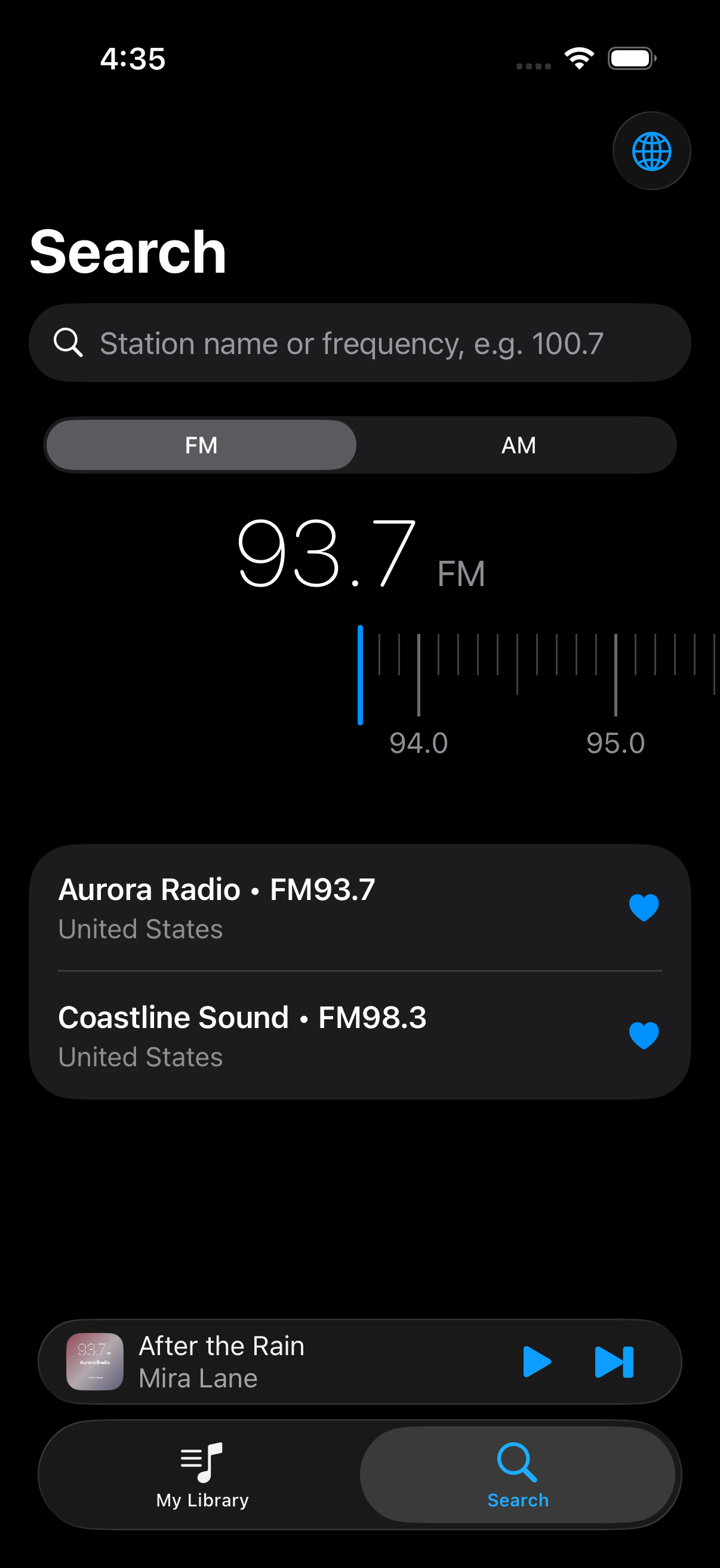 Radiquo station search screen